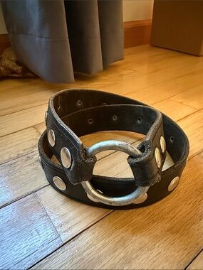 Black Leather Strap Belt with Silver Eyelets